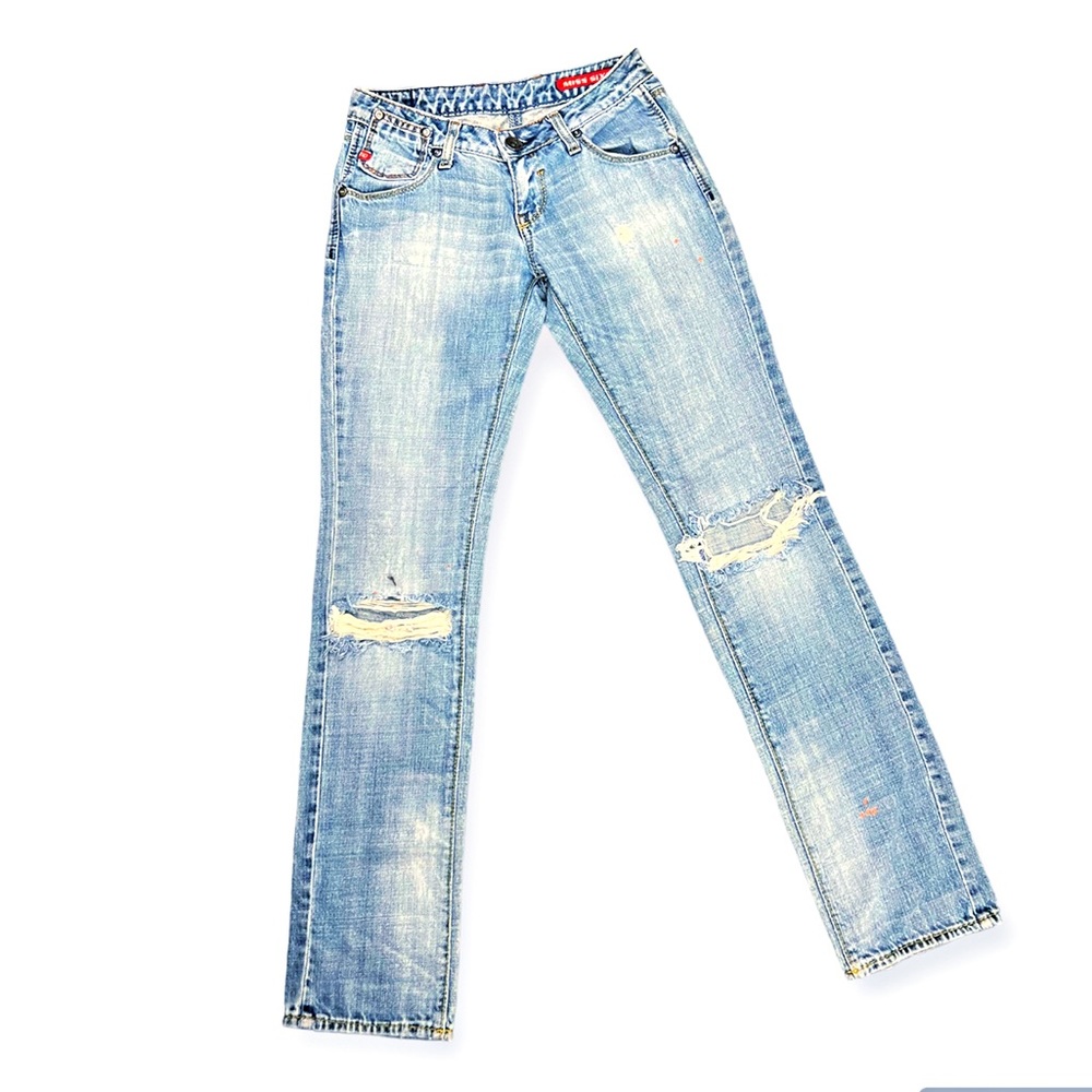 Miss Sixty Jeans Vintage Boot Cut Straight Ripped 100% Cotton Light Wash - 24